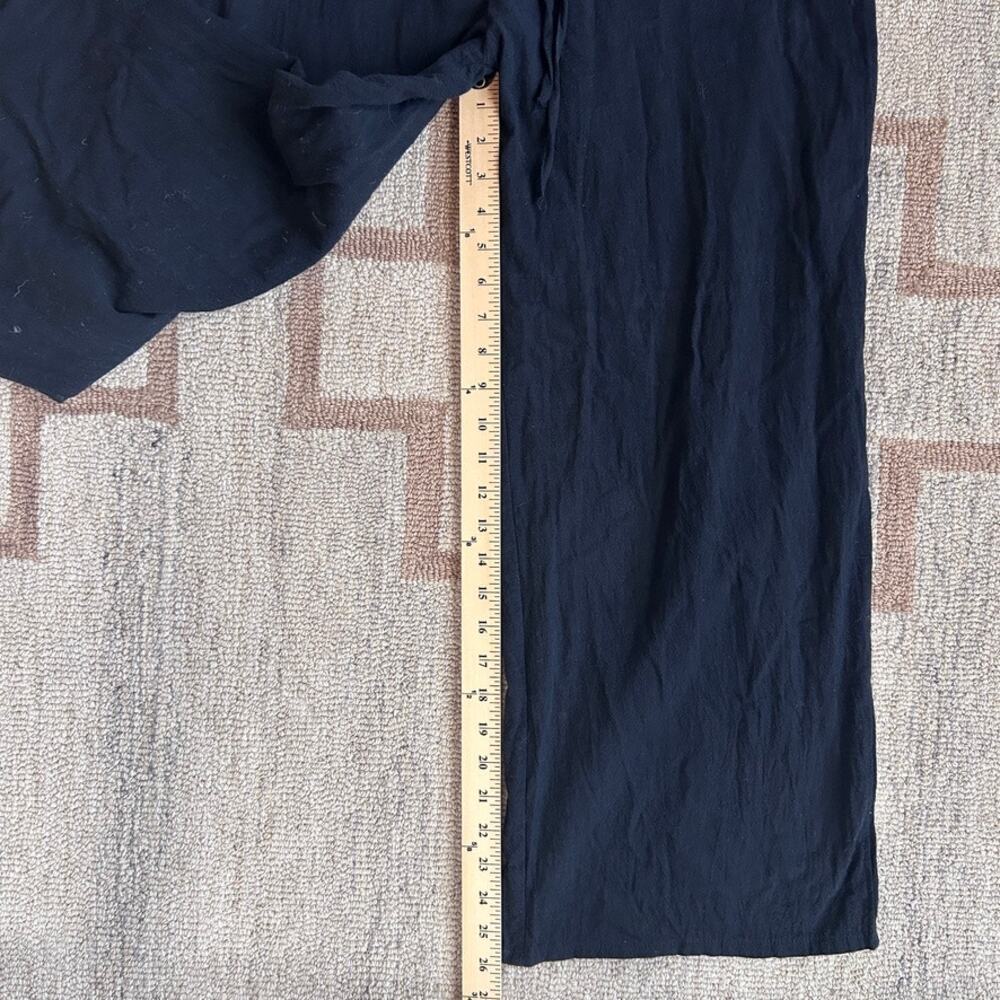 Linen Cotton Wide Leg Pull On Pants Tie Waist Black Minimalist Lagenlook XL - Picture 6 of 9